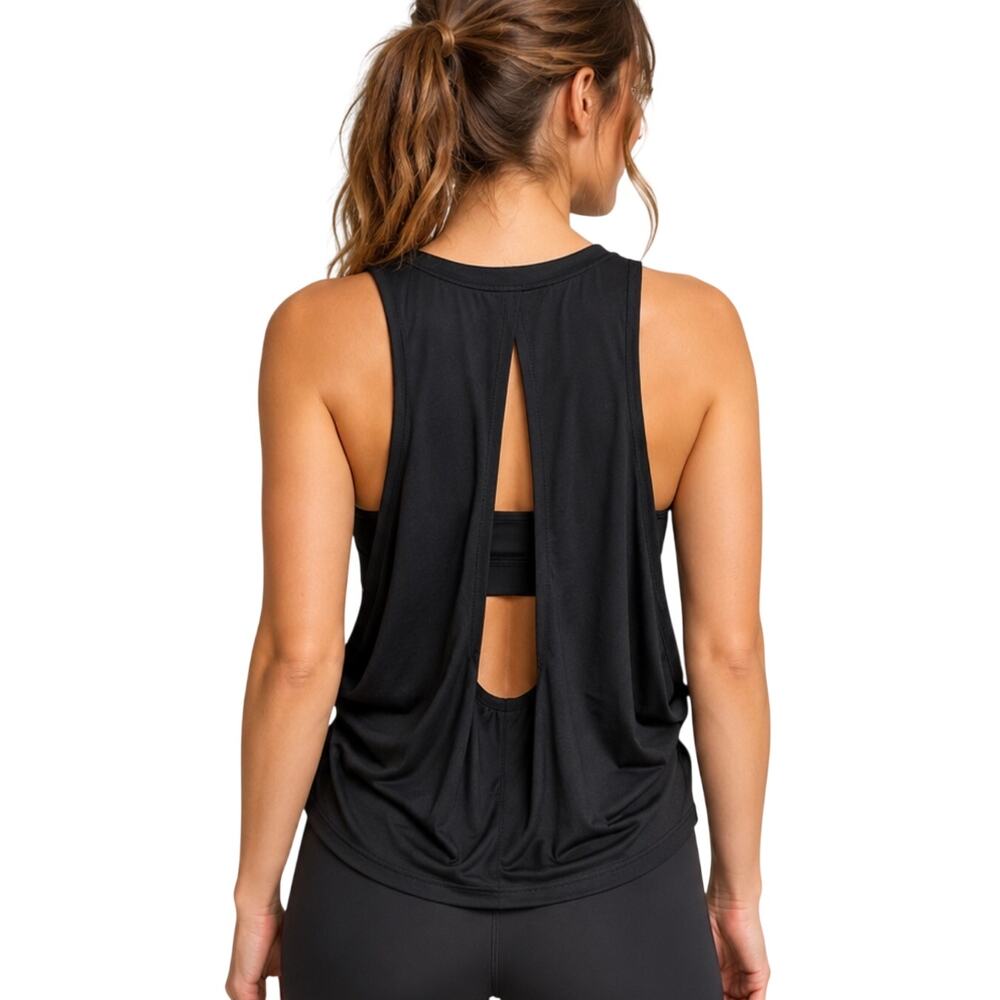 Varley Black Draped Open Side & Back Athletic Top, Yoga Activewear, Women Medium